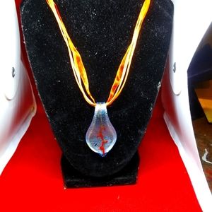 Orange and Blue glass pendant necklace